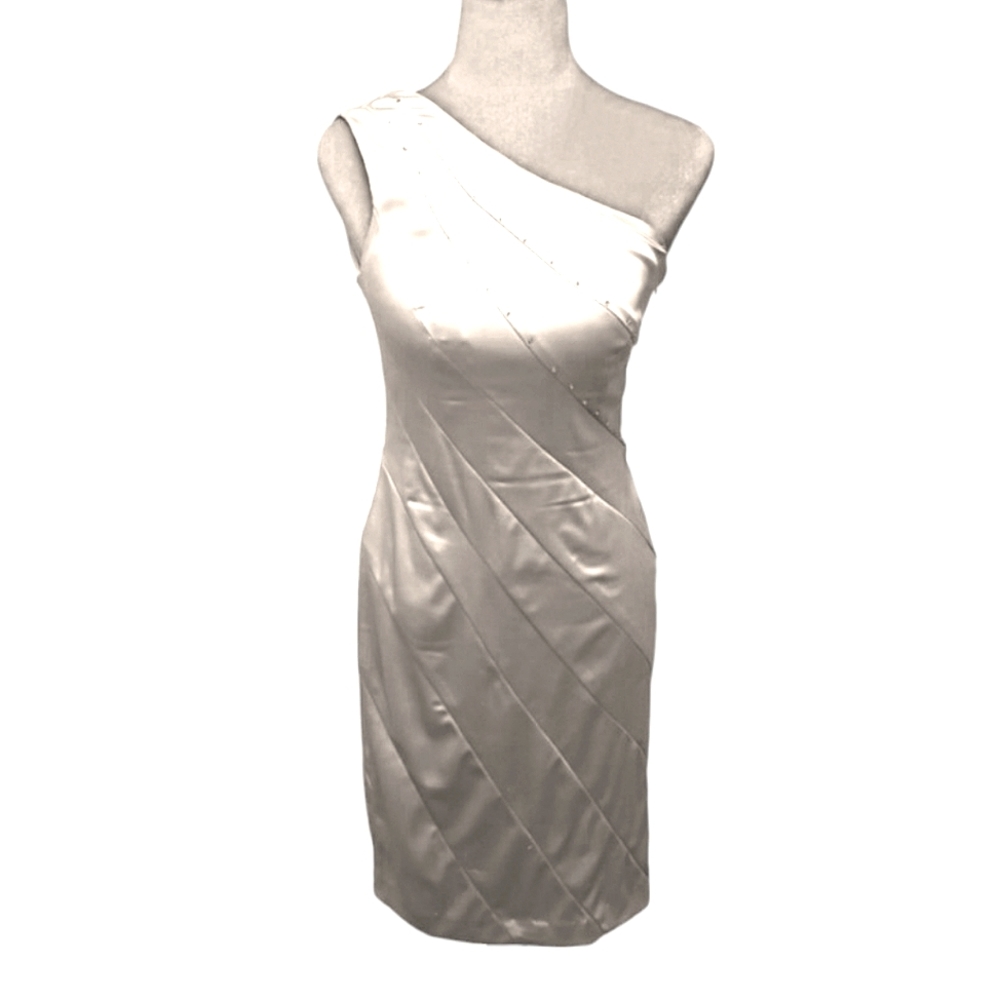 Calvin Klein Asymmetical Rhinestone Embellished Off-Shoulder Cocktail PartyDress